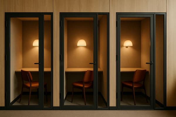 Private meeting rooms equipped with video conferencing technology